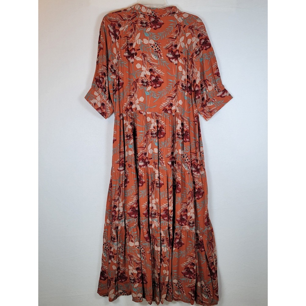 Natural Life Womens Floral Tiered Button Maxi Dress Size Large Orange Boho Fall - Picture 6 of 10